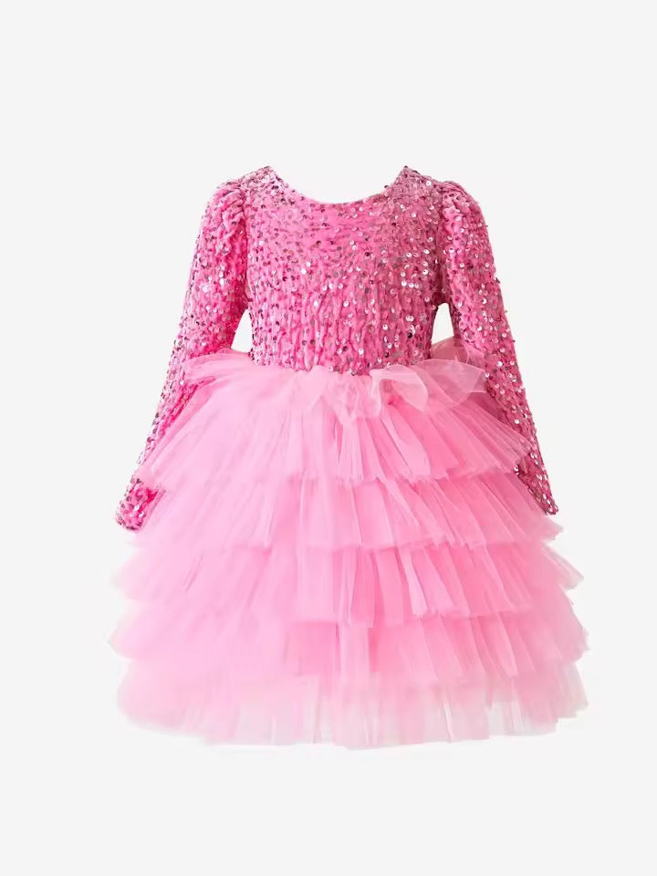 Merin Collection – Pink Sequin Tulle Party Dress