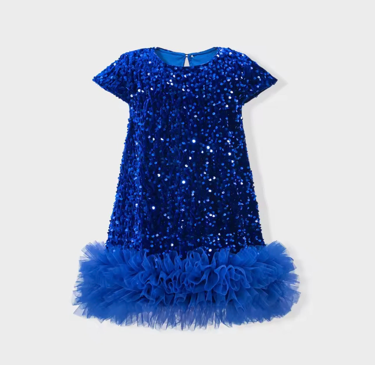 Merin Collection – Royal Blue Sequin Tulle Party Dress Short Sleeve