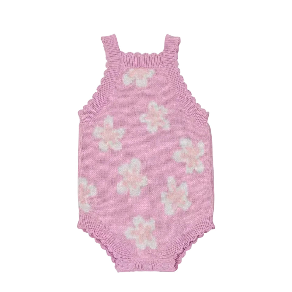 Aurora Floral Knit Romper – Blush Pink