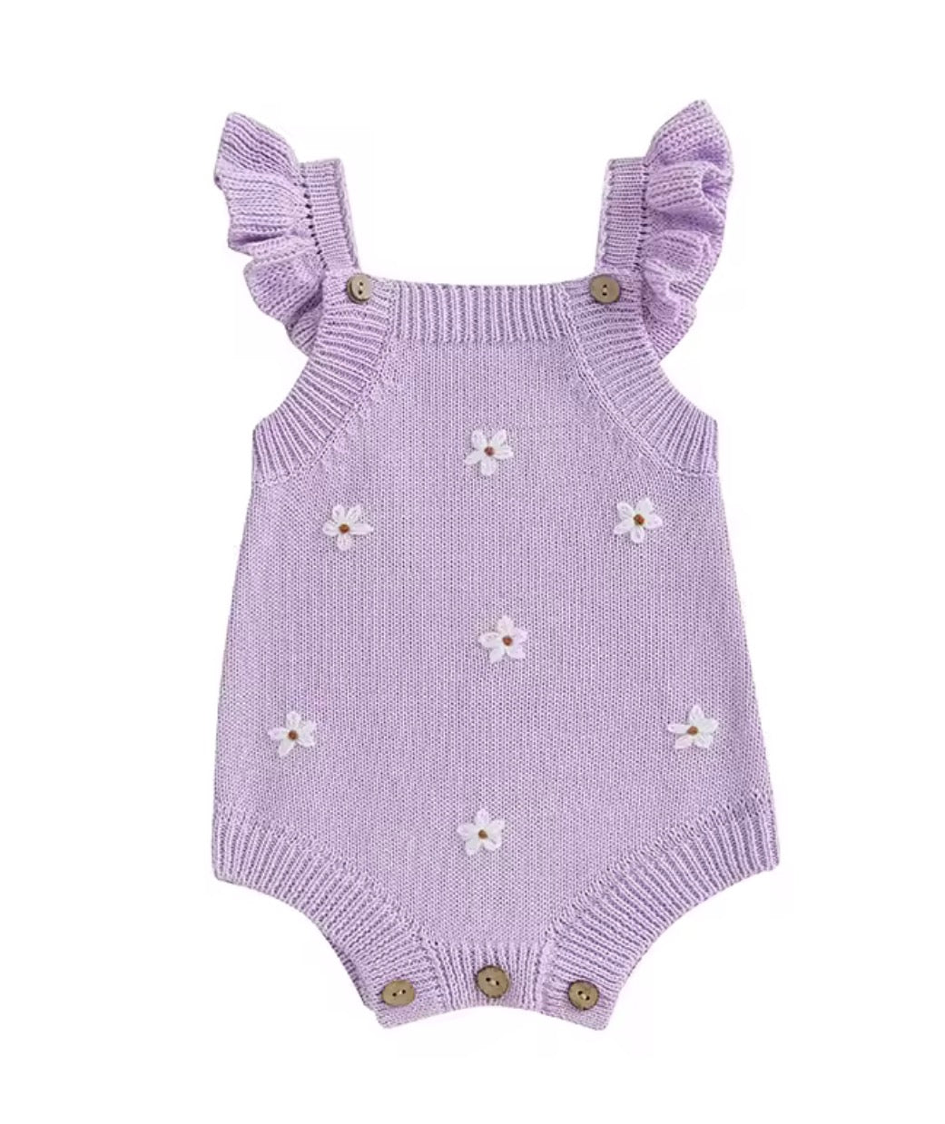 Nara Floral Knit Romper with Ruffle Sleeve - Lavender