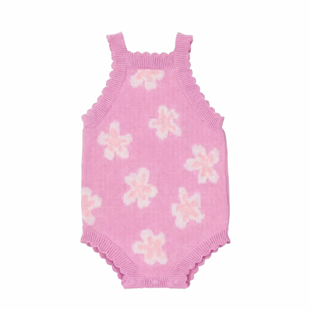 Aurora Floral Knit Romper – Blush Pink