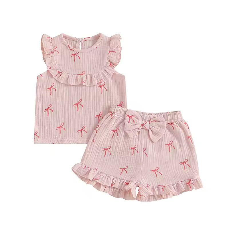 Amaya Bow Print Two-Piece Set – Soft Blush