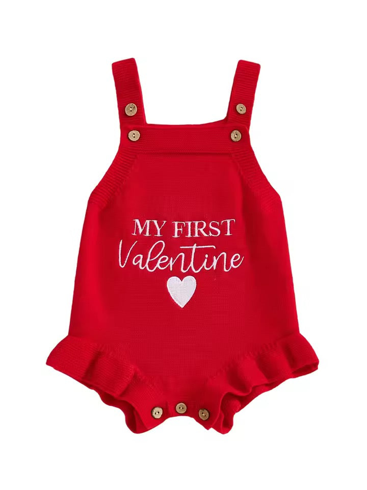 My First Valentine Baby Romper – Soft Knit Valentine Outfit (Red)