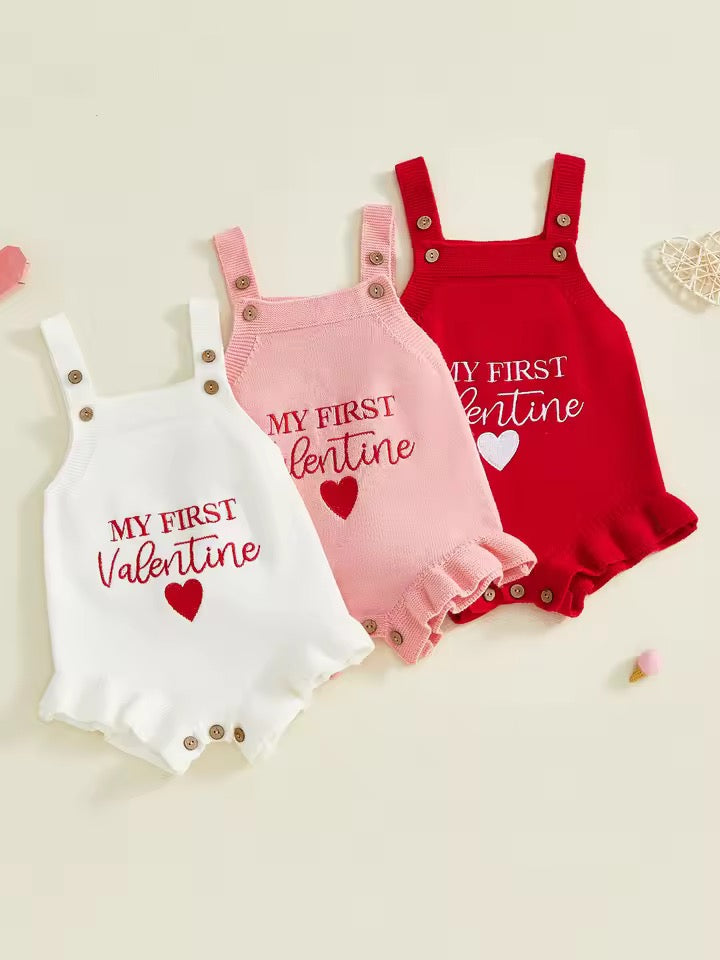 My First Valentine Baby Romper – Soft Knit Valentine Outfit (Blush)
