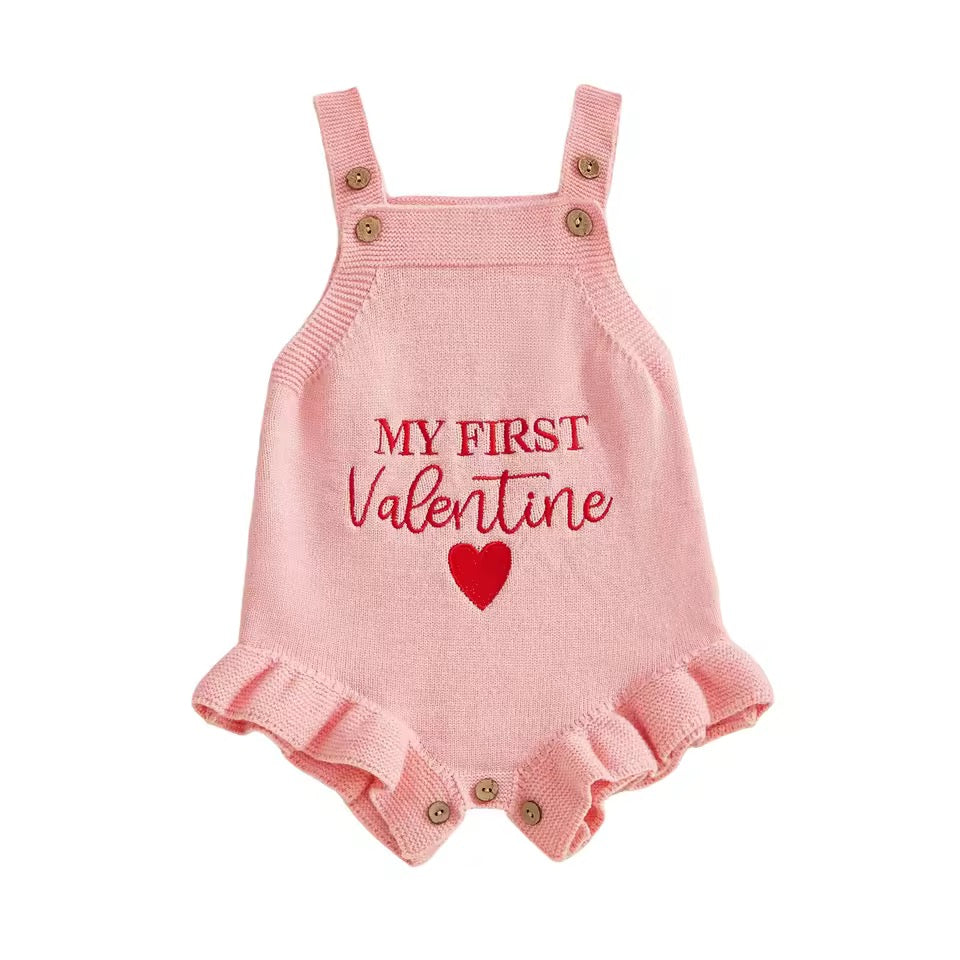 My First Valentine Baby Romper – Soft Knit Valentine Outfit (Blush)